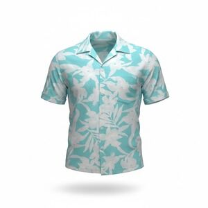 Hilo Hattie Mens Hawaiian Shirt XL Turquoise Blue White Floral Tropical Made USA